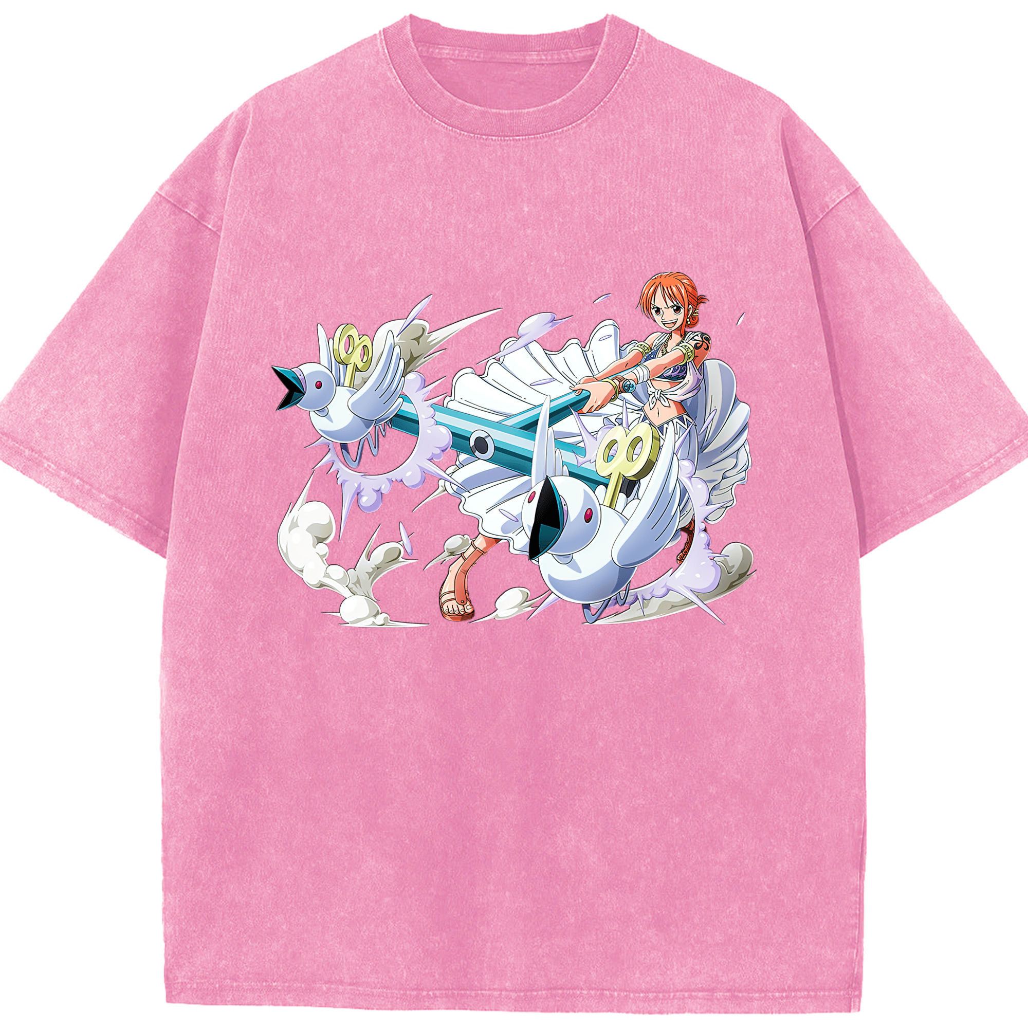 （画像用） ワンピース ナミ ONE PIECE Nami 綿100% ヴィンテージ風 半袖Tシャツ（フロントプリント）